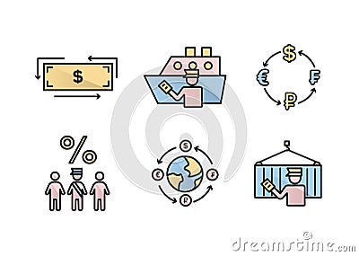 Finance icons. Financial services icons set. Icons customs broker, currency exchange. A silhouette of a man in the form of a Stock Photo