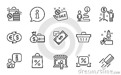 Finance icons set. Included icon as Accepted payment, Money exchange, Market seller. Vector Vector Illustration