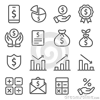 Finance icons set vector illustration. Contains such icon as calculator, Financial Agreement, Growth, Business Report and more. Ex Vector Illustration