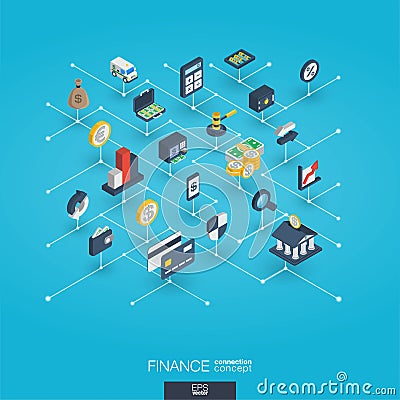 Finance integrated 3d web icons. Digital network isometric concept. Vector Illustration