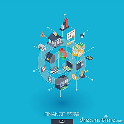 Finance integrated 3d web icons. Digital network isometric concept. Vector Illustration