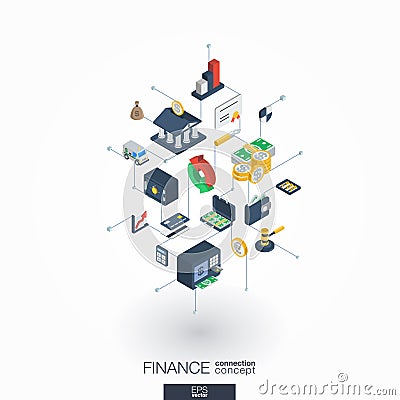 Finance integrated 3d web icons. Digital network isometric concept. Vector Illustration