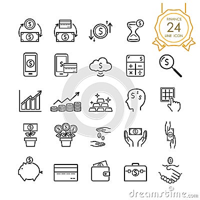 Finance line icon set elements of banknote, coin, credit card, exchange and money in hand.Editable Stroke Vector Illustration