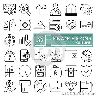 Finance line icon set, money symbols collection, vector sketches, logo illustrations, underwater signs linear pictograms Vector Illustration