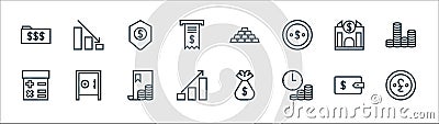 Finance line icons. linear set. quality vector line set such as pound, time is money, growth, calculator, bank, protection, gold, Vector Illustration