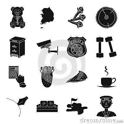 Finance, medicine, cooking and other web icon in black style. Vector Illustration