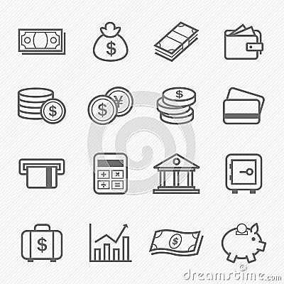 Finance and money outline stroke symbol icons Vector Illustration