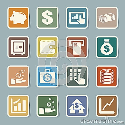 Finance and money sticker icon set. Vector Illustration