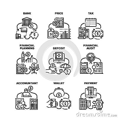 Finance Operation Set Icons Vector Black Illustrations Vector Illustration