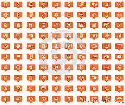 Finance orange message icons set Vector Illustration