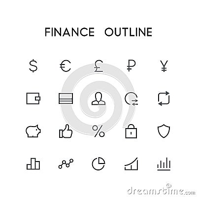 Finance outline icon set Vector Illustration