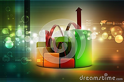 Finance pie and bar chart graphs with growing arrow Stock Photo