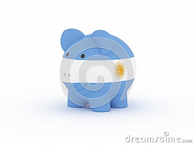 Finance, saving money, piggy bank on white background. Argentina flag. 3d illustration Cartoon Illustration