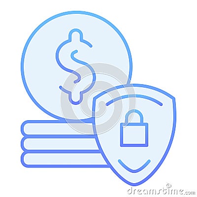 Finance secure flat icon. Protection money blue icons in trendy flat style. Dollar coins and shield gradient style Vector Illustration