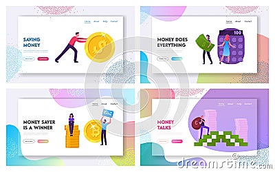 Finance Success, Money Wealth and Savings Website Landing Page Set. People Increase Capital, Count Budget Vector Illustration