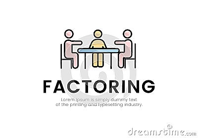 Finance. Vector illustration logo factoring. Three silhouettes of people are sitting at the table, factoring inscription Cartoon Illustration