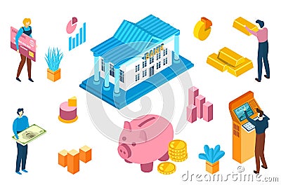 Finance world bank system, modern cash flow icon, online investing company vector isometric illustration, isolated on Vector Illustration