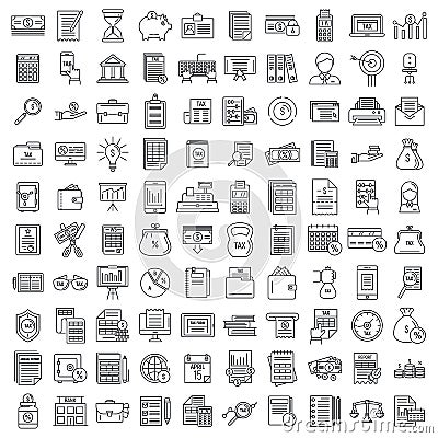 Financial accountant icons set, outline style Vector Illustration