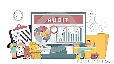 Financial, accounting, audit, analysis, consulting, statistics, tax audit. Vector Illustration