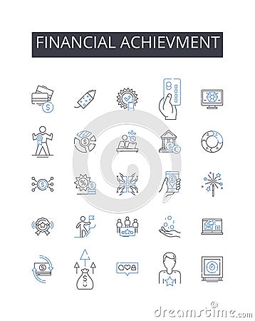 Financial achievment line icons collection. Economic success, Mtary victory, Fiscal accomplishment, Wealth attainment Vector Illustration