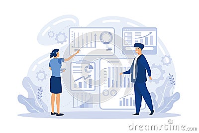 Financial administration, examiner conducts an audit checks statements in documents, Vector Illustration