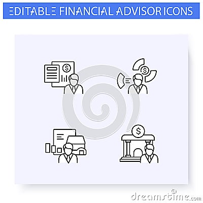 Financial advisory line icon set. Editable Vector Illustration