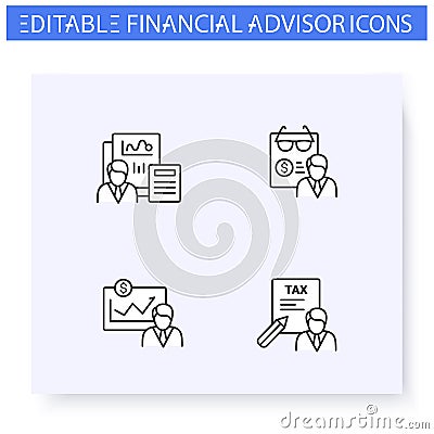 Financial advisory line icon set. Editable Vector Illustration