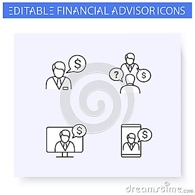 Financial advisory line icon set. Editable Vector Illustration