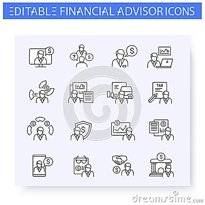 Financial advisory line icon set. Editable Vector Illustration