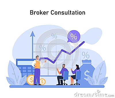 Financial Advisory set. Engaging broker consultation for investment Vector Illustration