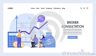 Financial Advisory web or landing. Engaging broker consultation Vector Illustration