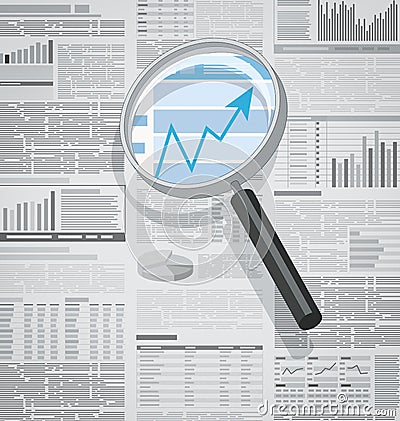 Financial analysis on a business report: positive trend Cartoon Illustration