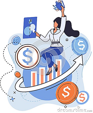 Financial analysis, effective management of funds other assets of company. Accounting organization Vector Illustration