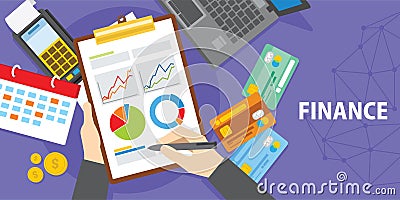 Financial analysis with laptop and diagram illustration Vector Illustration