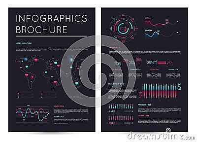 Financial brochure with various infographics Vector Illustration