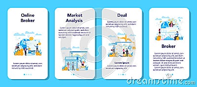 Financial broker mobile application banner set. Income, investment Vector Illustration