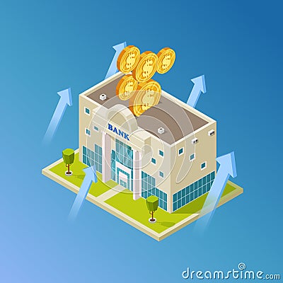 Financial, business, banking vector. Isometric bank building Vector Illustration
