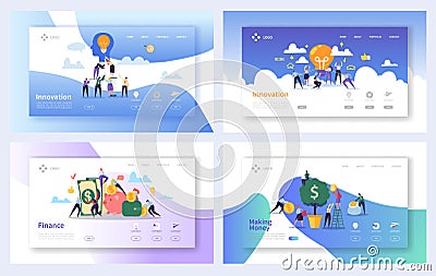 Financial Business Innovation Ideas Landing Page Set. Creative Money Growth Concept. Online Banking Investment Success Vector Illustration