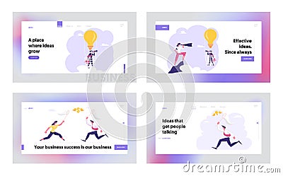 Financial Business Opportunity, Creative Idea Website Landing Page Set. Businesspeople Catching Dollar Sign Vector Illustration