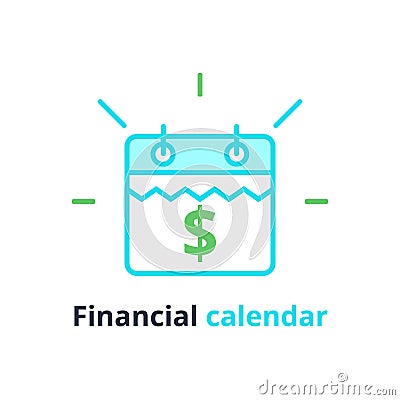 Financial calendar, annual payment day, monthly budget planning, fixed period concept, loan duration Vector Illustration