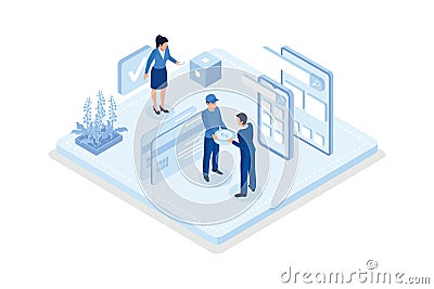 Financial, Characters paying online, Vector Illustration