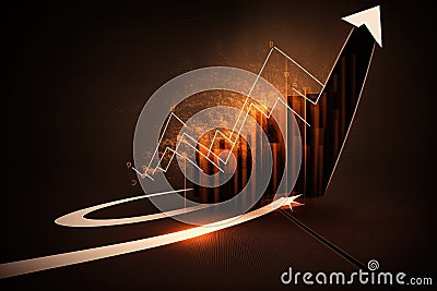 A financial chart with arrow moving up, straight lines Generative AI Stock Photo