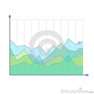 Financial charts with currency rates background. Vector Illustration