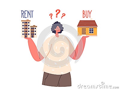 Financial Choice between Buying and Rent Apartment Isolated on White Background. Cartoon People Vector Illustration Vector Illustration