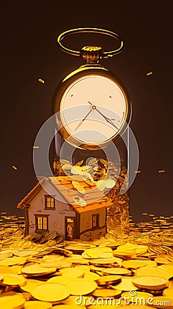 Financial concept house, gold, time, real estate investment Stock Photo