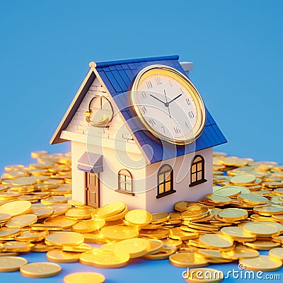 Financial concept house, gold, time, real estate investment Stock Photo