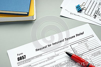 Financial concept meaning Form 8857 Request for Innocent Spouse Relief with phrase on the piece of paper Editorial Stock Photo