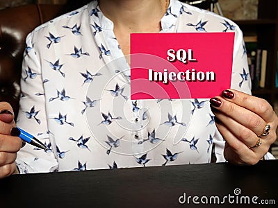 Financial concept about structured query language SQL Injection with sign on blank business card Stock Photo