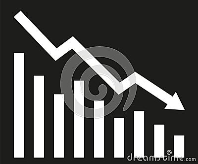 Financial crisis concept. Decreasing graph with falling columns. Vector illustration showing recession, bankruptcy Vector Illustration