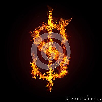 Financial crisis. Dollar in fire Stock Photo